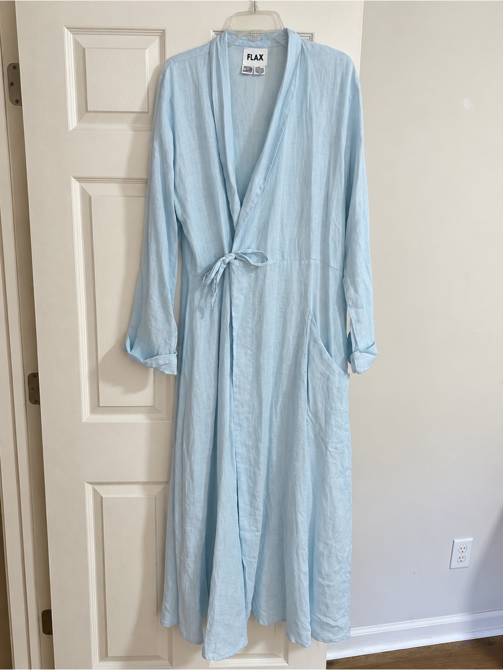 FLAX 100% Linen Wrap Robe / Dress – Size Large – Made in USA